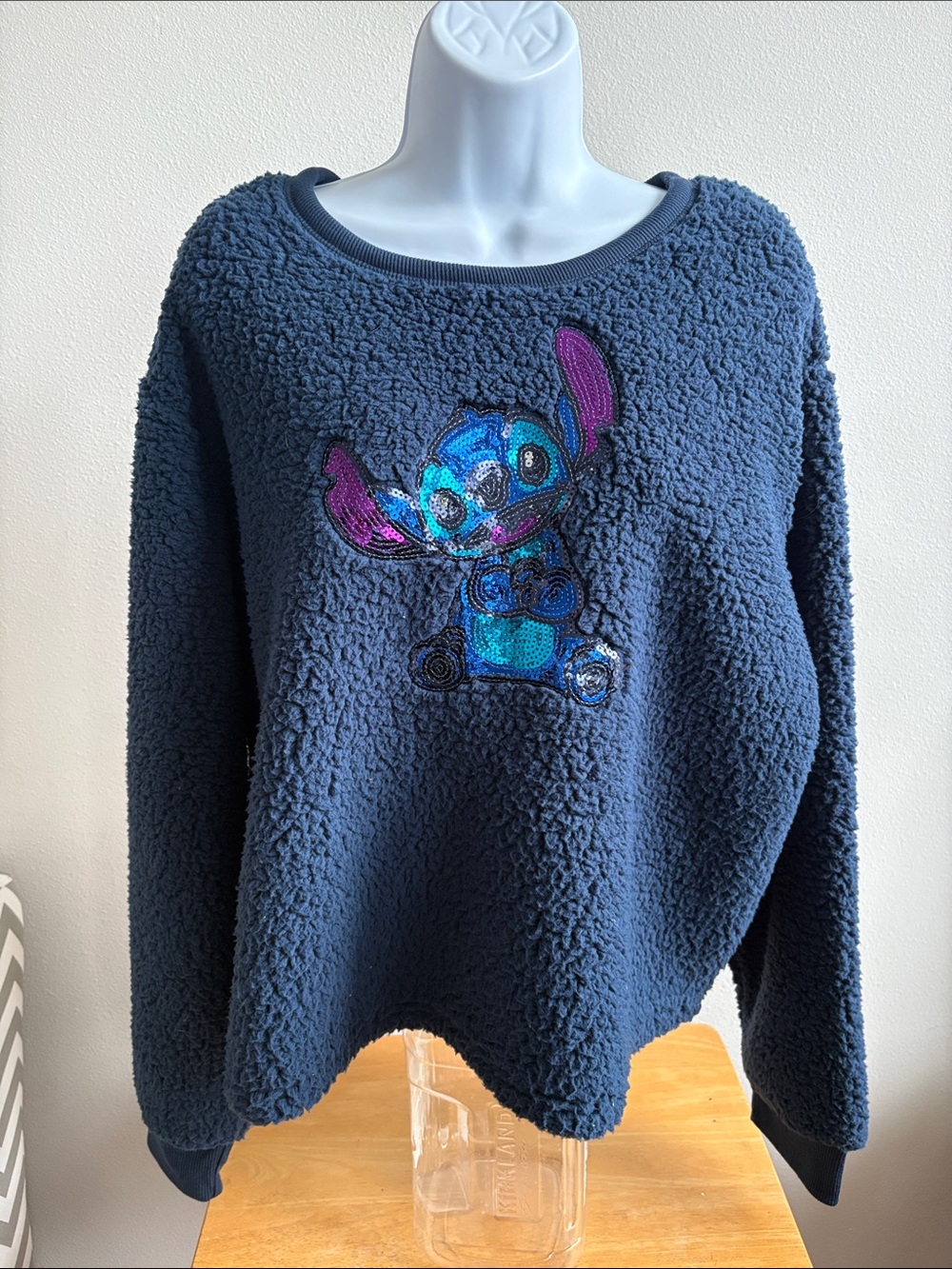 Disney Sequin Stitch Plush Crewneck Sweater - Navy Blue/Purple Accent Size XXXL